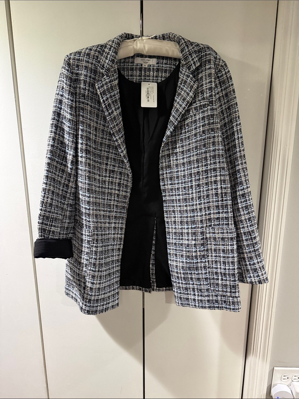 Adam Lippes Black & White Tweed Open-Front Blazer